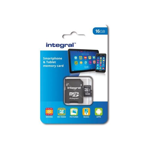 Integral Smartphone and Tablet - Carte mémoire flash (adaptateur microSDHC - SD inclus(e)) - 16 Go - Class 10 - microSDHC UHS-I