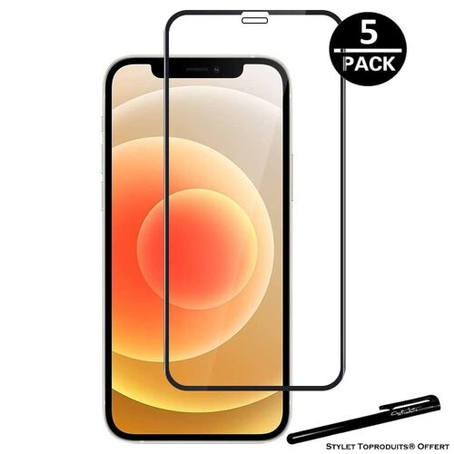 [5pack] Verre Trempé Pour Apple Iphone 12 Pro Max Film De Protection Bords Noir Avec Stylet Toproduits®
