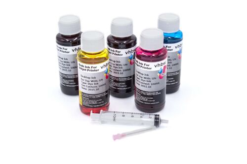 vhbw 5x Encre de recharge compatible avec Samsung imprimante - Kit de recharge dye cyan, dye magenta, dye noir, dye jaune, 100ml
