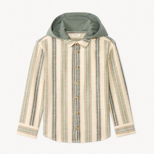 Surchemise Rayée En Toile Avec Capuche Pour Garçon - Ecru