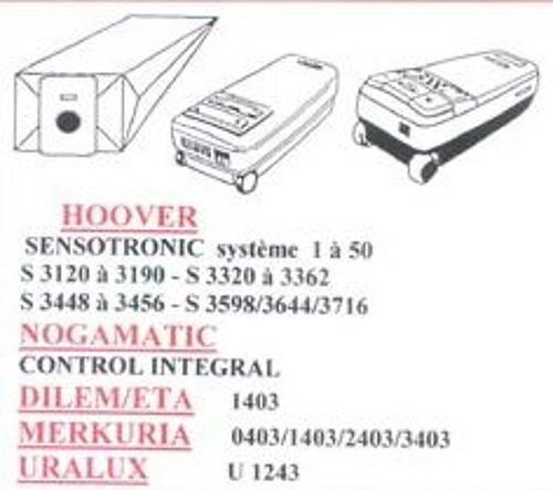 5 Sacs Aspirateur Merkuria  0403 - 1403 - 2403 - 3403