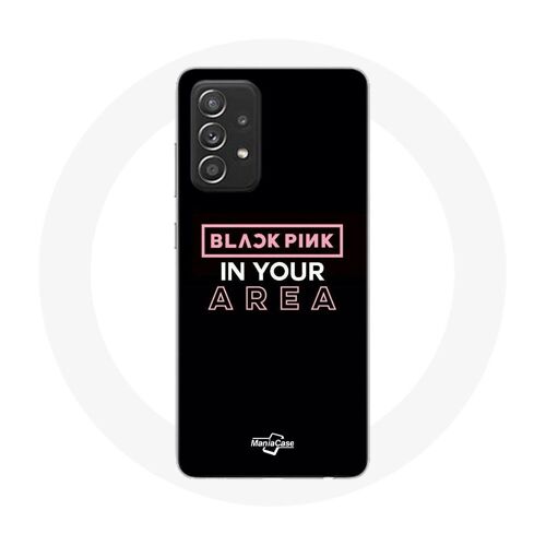 Coque Pour Samsung Galaxy A52 Blackpink In Your Area Fond Noir Logo Rose