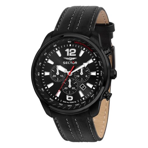 Montre Homme Sector 540 Date - Fabriquée En Suisse - Cadran Noir, Bracelet Acier, Cristal Saphir - Neuf Avec étiquettes
