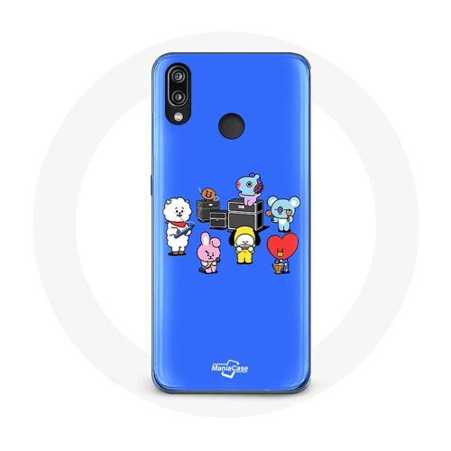 Coque pour Huawei P20 Lite BTS BT21 Tata Chimmy Cooky Rj Koya Shooky Et Mang Jouent De la musique Fond Bleu