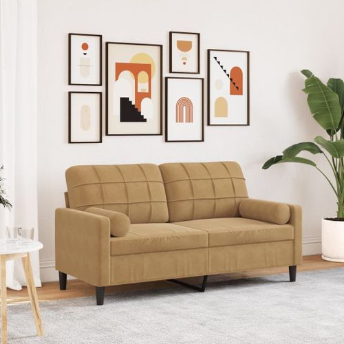 Vidaxl Canapé 2 Places Avec Oreillers Décoratifs Brun 140 Cm Velours