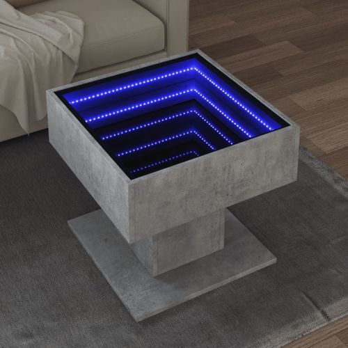 Vidaxl Table Basse Avec Led Gris Béton 50x50x45 Cm Bois D'ingénierie