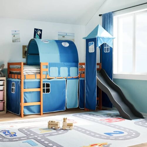 vidaXL Lit mezzanine enfants avec tour bleu 80x200cm bois pin massif