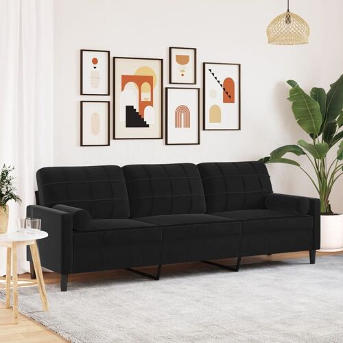 vidaXL Canapé 3 places avec oreillers décoratifs noir 210 cm velours