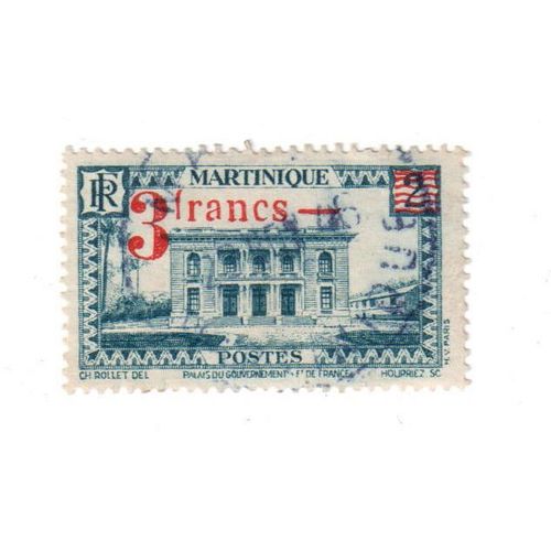 Timbre Oblitéré : Martinique, Surcharge 3 Francs
