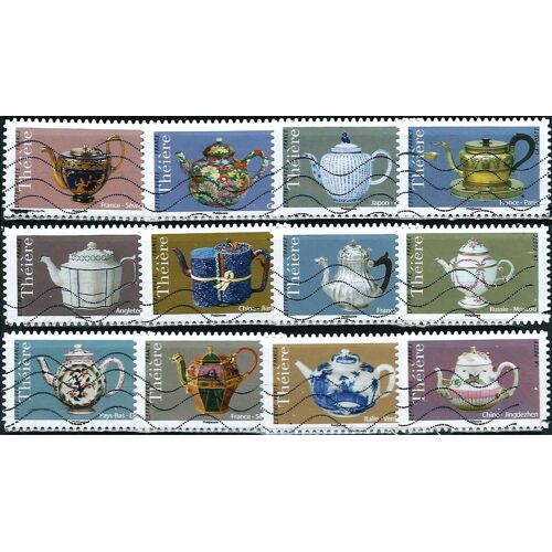 France 2018, Belle Série Complète 12 Timbres Yvert 1617 À 1628, Théières Du Monde, Oblitérés, Tbe.
