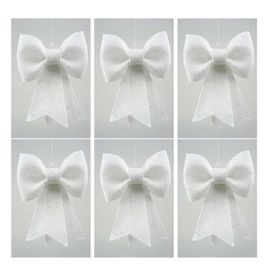 Offerta 6 Fiocchi 13cm Bianco Glitter Appendibile Addobbi Natale Albero