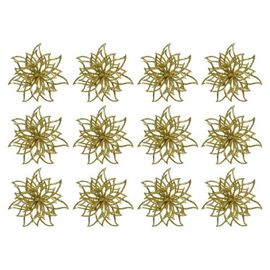 Offerta 12 Fiori Con Clip E Glitter 14x5cm Oro Decorazione Natale Fiori Natalizi