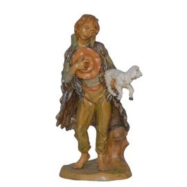 PASTORELLO CON PECORA IN BRACCIO 30CM IN RESINA EUROMARCHI STATUINA PRESEPE