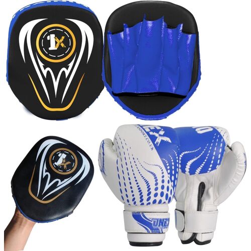 Set De Boxe Enfant Gants D'entraînement Et Professionnels Enfants Concentrer Pad Combat Frappe Sac Junior Focus Pad Mma Sport Cuir Synthétique Boxing Gloves 6oz (Bleu)