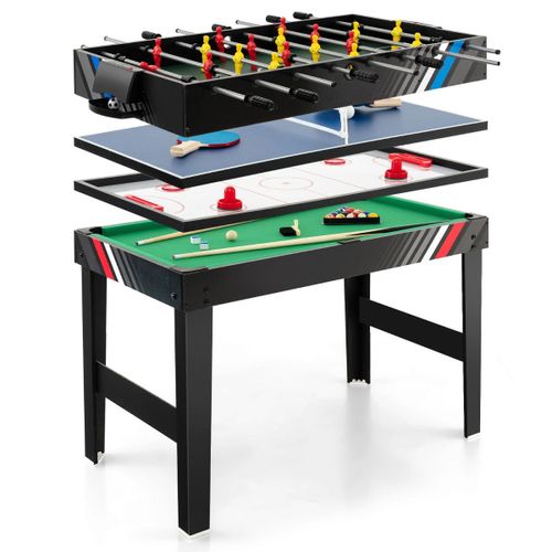 4 en 1 baby-foot avec 18 joueurs & billard et hockey & tennis de table table de jeu empilable avec marqueur manuel jouets 125 x 97 x 83 cm Helloshop26 20_0007596
