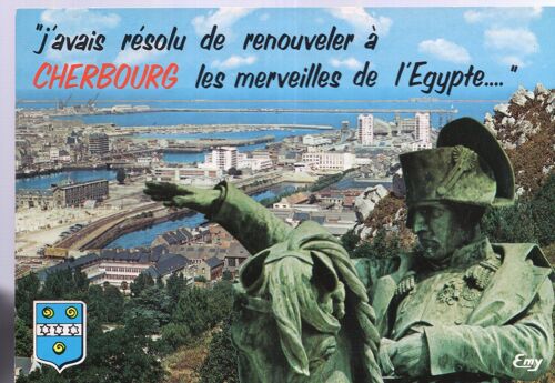 Carte Postale De Cherbourg (Manche) Vue Générale Du Port Et De La Rade Et Statue De Napoléon