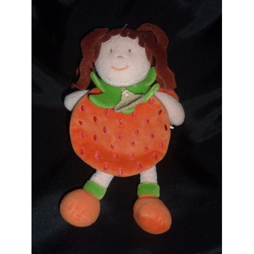 Doudou Et Compagnie, Peluche Pantin Cape Fille Brune Fruit Orange Mandarine, 18 Cm