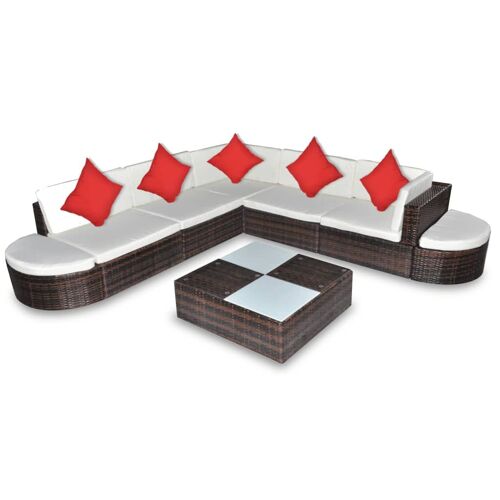Salon De Jardin 8 Pcs Avec Coussins Résine Tressée Marron