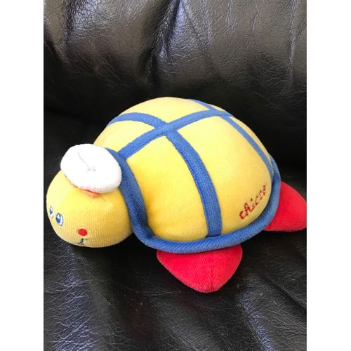 Doudou Peluche Hochet Tortue Jaune Et Bleu, Pattes Rouge Chapeau Blanc 13cm Chicco 