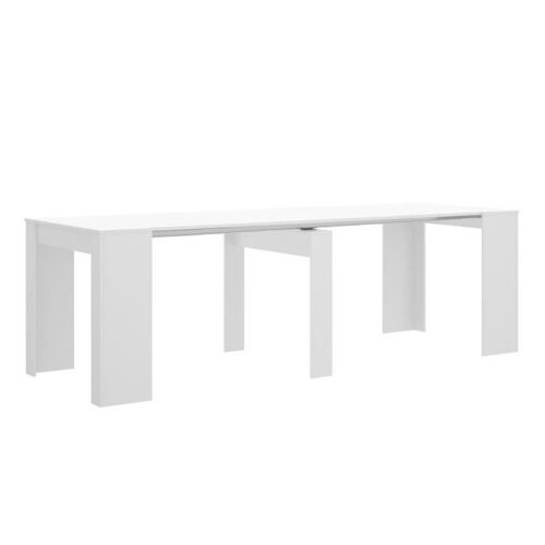 Console extensible ONEGA - 10 couverts - 4 rallonges - Coloris : Blanc