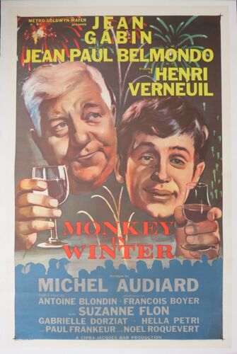 Un Singe En Hiver * Film 1962 Henri Verneuil - Affiche De Cinéma Originale Entoilée One Sheet Usa / 69x104cm Movie Poster * Jean Gabin ; Jean-Paul Belmondo, Noel Roquevert - Dialogue Michel Audiard