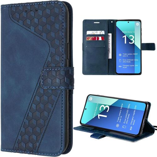 Coque Pour Xiaomi Redmi Note 13 4g (Pas Pour 5g), Housse Motif De Cube Cuir Pu Avec Porte-Cartes - Bleu Marine - E.F.Connection