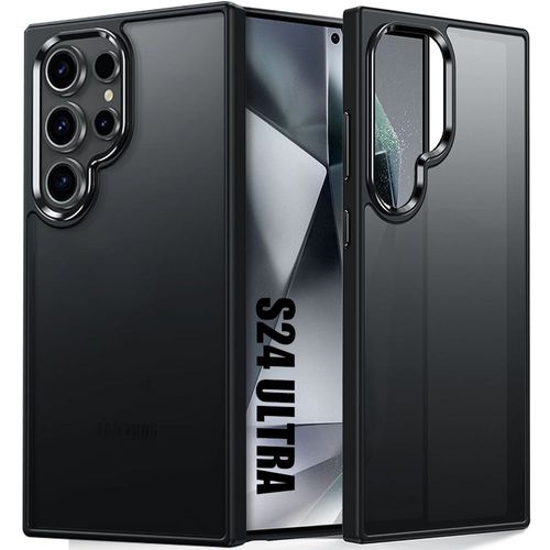 Coque Pour Samsung Galaxy S24 Ultra - Coque Antichoc Silicone Noir Avec Dos Translucide En Pc - E.F.Connection