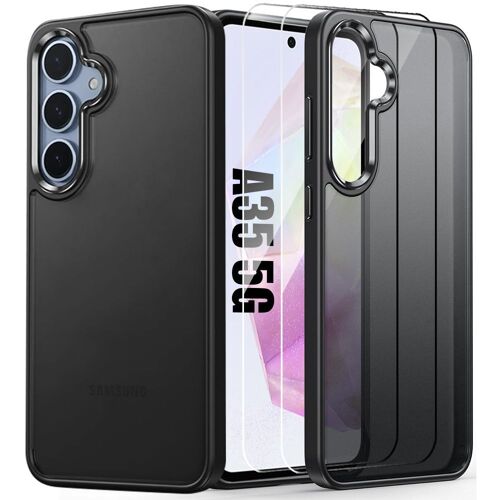 Coque Pour Samsung Galaxy A35 5g, Coque Anti-Rayures Noir Avec Dos Translucide + 2 Verres Trempés - E.F.Connection