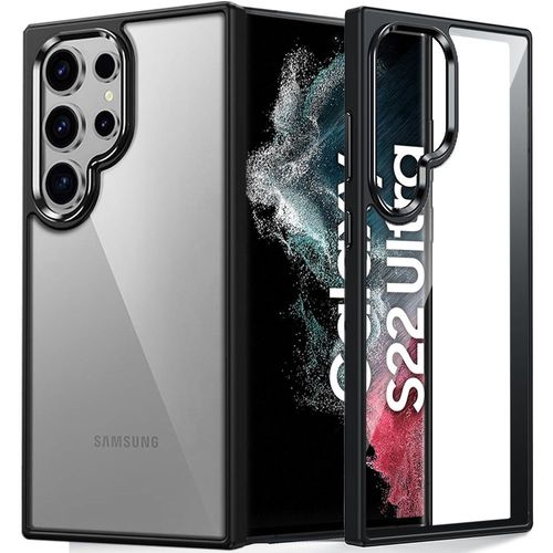 Coque Pour Samsung Galaxy S22 Ultra, Antichoc Slim Dos Rigide Transparent + Silicone Souple Noir - E.F.Connection