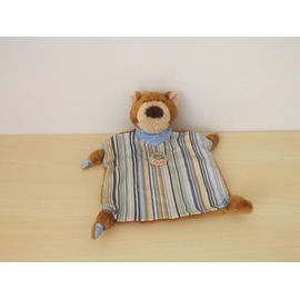 Doudou Ours Marron Bleu Rayures Sigikid