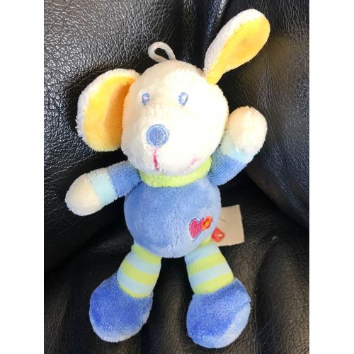 Mini Doudou Chien Bleu Coeur Brodé Oreilles Jaune 12cm Nicotoy 