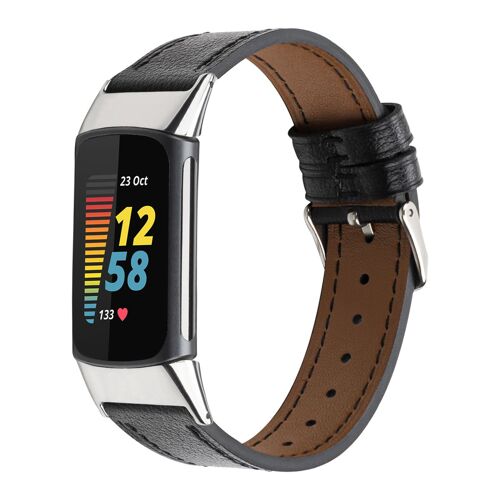 Montre Bracelet Compatible En Cuir Fitbit Charge 5 - Noir