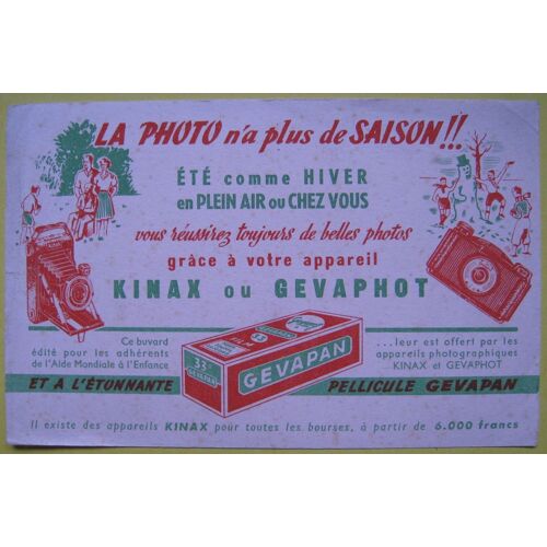 La Photo Kinax Ou Gevaphot. Pellicule Gevapan. Appareils Kinax. Buvard.
