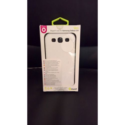 Coque Avec Rabat Cuire Blanc Pour Samsung Galaxy S3