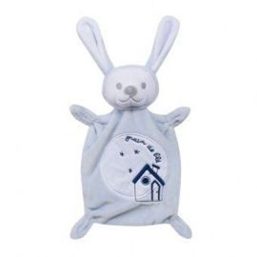 Doudou Lapin Bleu Ciel Blanc Baby Grain De Blé Maison Brodee Marine Peluche Jouet Naissance Bebe Enseigne Z