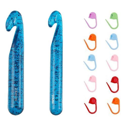 Ensemble De Crochets 25 Mm Grand Crochet En Acrylique 20 Avec 10 Marqueurs, Parfait Pour Les Gros Fils Et Tapis