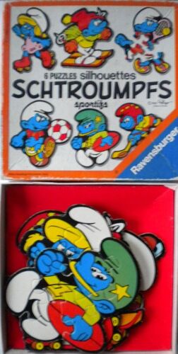 Puzzle Ancien Schtroumpf 1984. 6 Puzzles Silhouettes Schtroumpfs Sportifs. Smurf.