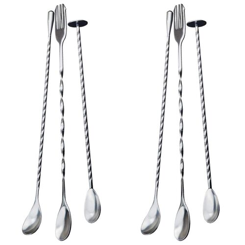 6 PCs Extra Longues Cuillères À Mélanger En Acier Inoxydable Motif Spirale Bar Cocktail Shaker Cuillère Barware Agitant pour Thé Café Glace Jus Milkshakes