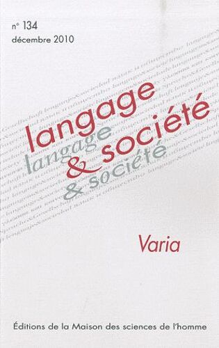 Langage & Société N° 134, Décembre 201 - Varia