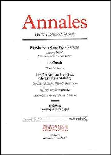 Annales Histoire, Sciences Sociales N° 2 Mars-Avril 2003