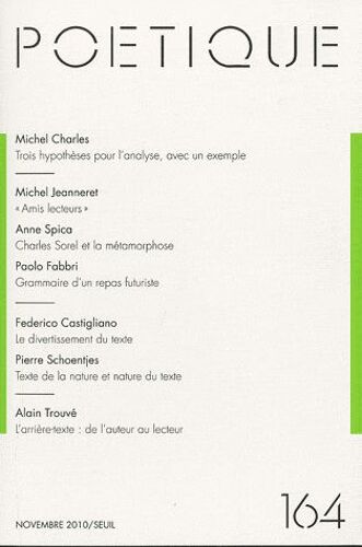 Poétique N° 164, Novembre 2010
