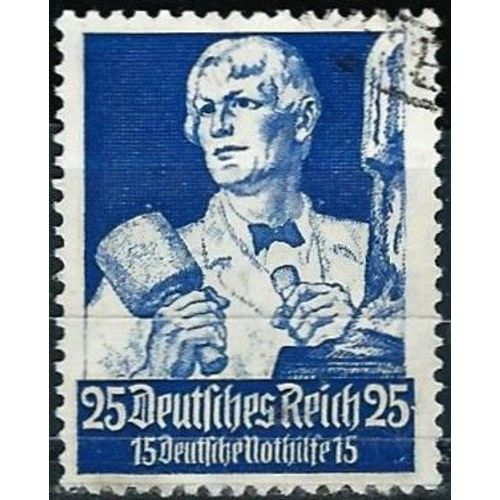 Allemagne, 3ème Reich 1934, Beau Timbre Yvert 520, Au Profit Du Secours D'hiver, Série Métiers, Le Sculpteur, 25 + 15pf Bleu, Oblitéré, Cote 30 Euros.