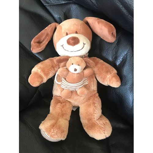 Doudou Peluche Chien Marron Poche Bebe Nicotoy 25 Cm