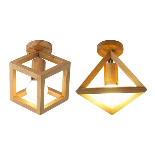 Plafonnier Led Au Design Géométrique Moderne Avec Cage En Bois, Montage Semi-Encastré, Luminaire Décoratif De Plafond, Idéal Pour Un Salon