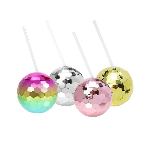 4 Pièces Tasses à Boule Disco avec Couvercle et Gobelet en Paille Tasse Cocktail Flash Paillettes pour Fête Discothèque Bar Boire