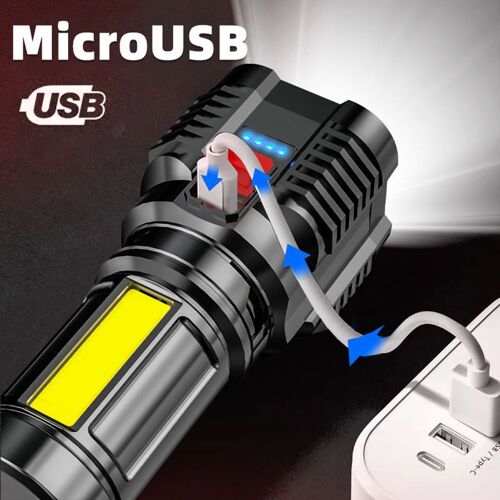 Lampe de poche Portable étanche à LED, lampe d'urgence, 500lm, 4 Modes d'éclairage, Rechargeable, pour Camping en plein air, pêche, randonnée