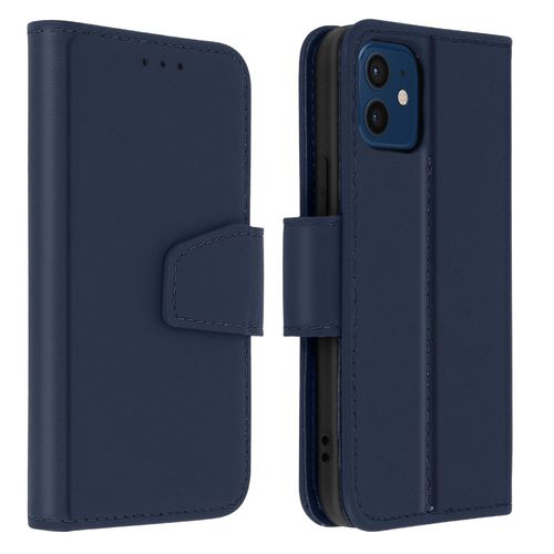 Housse iPhone 12 Mini Cuir Porte-carte Fonction Support Premium Bleu Nuit