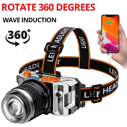 Lampe De Poche Portable Alimentée Par La Tête, Rechargeable Par Usb, Affichage De Puissance D'urgence, Pour Camping En Plein Air, Pêche, Randonnée