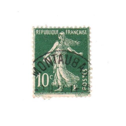 Timbre Français Oblitéré : La Semeuse (Vert, 10 C)