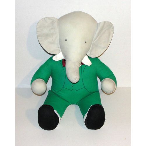 Peluche Babar En Tissus Feutrine Vintage Doudou Elephant Ancien 55 Cm